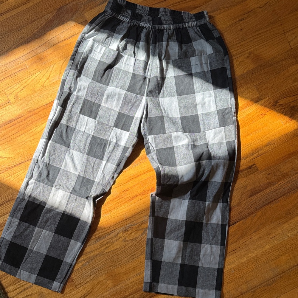 Women’s Plaid Straight-Leg Elastic-Waist Pants - Black & Gray